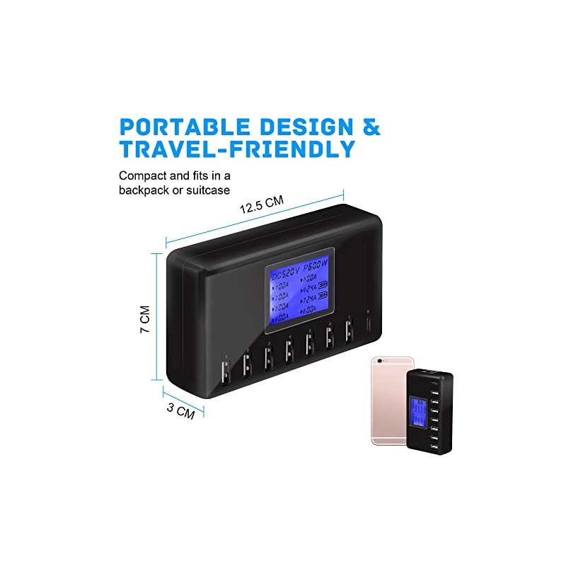 Cargador USB, estación de Carga USB de 60 W, 12