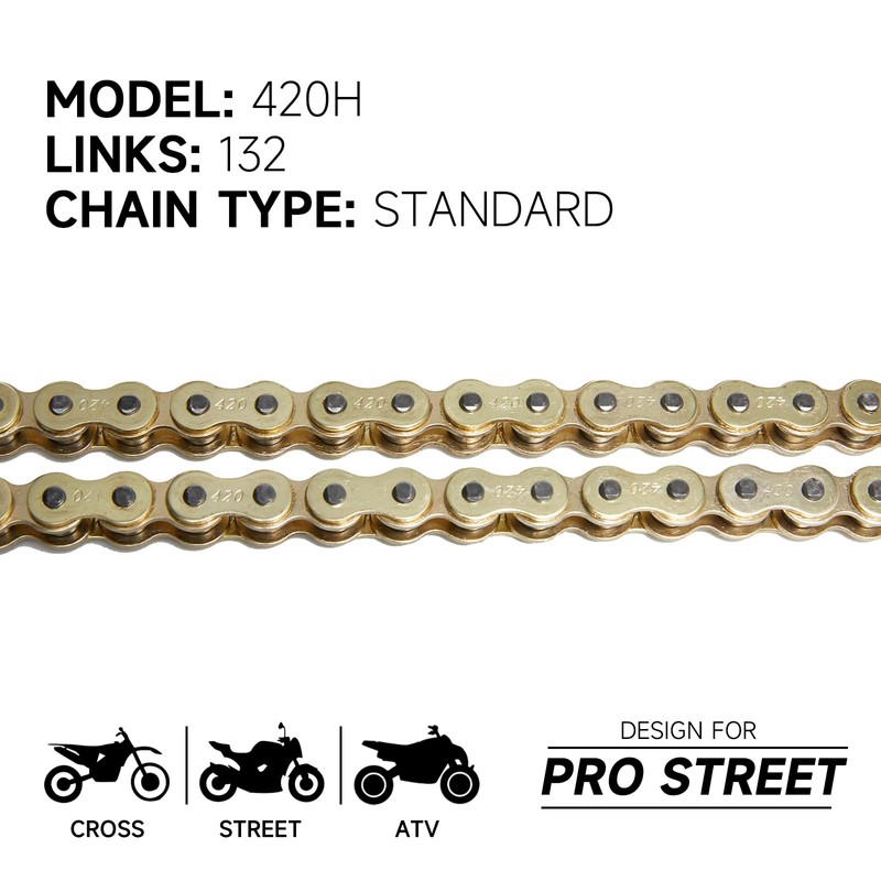 HILAKE 420H Motorcycle Chain 132 Links Non O-Ring with Connecting