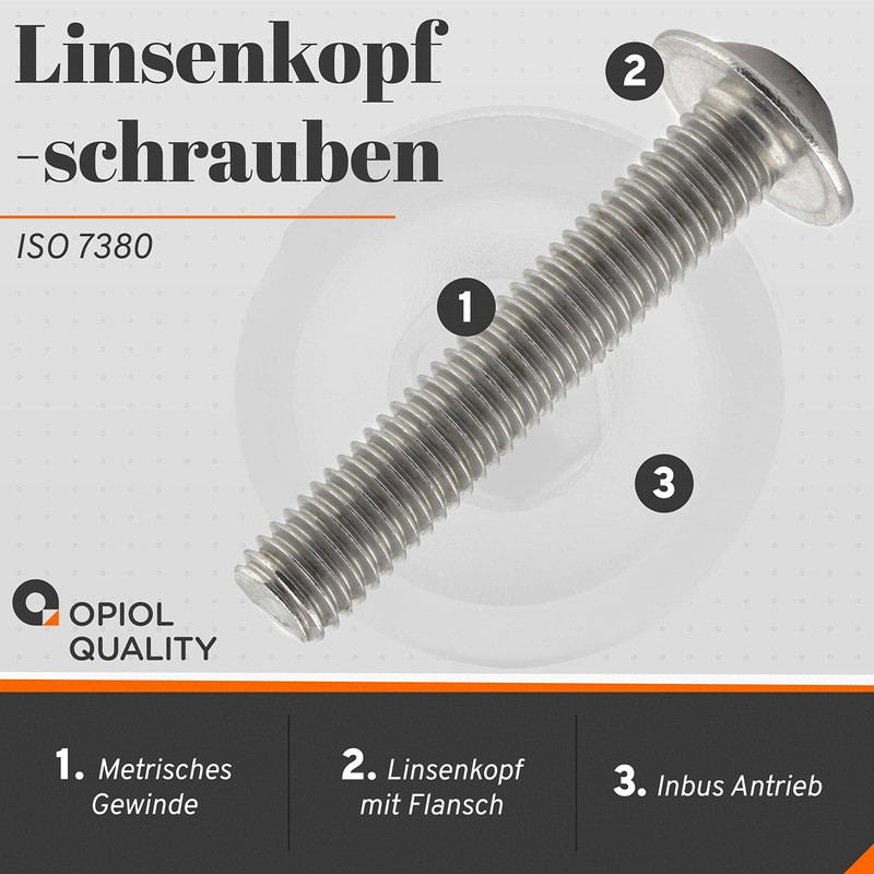 OPIOL QUALITY® Rounded Head Screws with Flange and Hexagon Socket