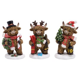 Valery Madelyn Christmas Decor, Christmas Decorations for Home, 3Pcs Highland Cow Resin Decor, Indoor Outdoor Festive Gift Home Tabletop Decirations, 4 inch
