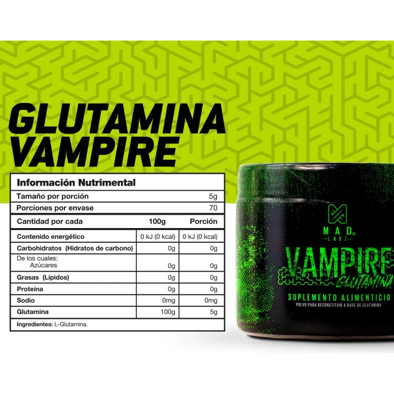 Glutamina Vampire Mad Labz 100% Pura 350g Sin Sabor