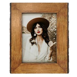 IKEREE 4x6 Rustic Picture Frames with Natural Bark Edges, Brown Wood Photo Frame for Tabletop or Wall Mounting Display