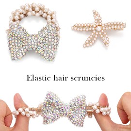 Fashey Starfish Hair Tie Pearl Ponytail Holders Elastic Hair Bands Pearls Hair Accessories for Women and Girls（Pack of 2） (Type B)