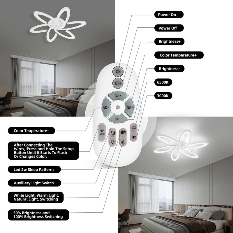 SEABLE Modern LED Light, 6+1 Rings 93W Dimmable Fixture 29.5"
