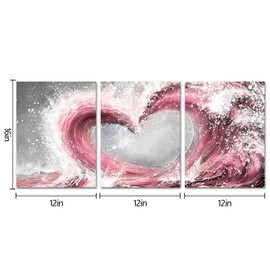 HOMEOART Bedroom Wall Art Ocean Wave Painting Love Sign Wall Decor Framed Artwork Bathroom Bedroom Living Room Decor (Pink)