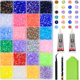 HNUIX Resin Rhinestones Bulk - 9000pcs 3D Multi Color, Round Flat Back Gems Rhinestones, with Kit and Glue, for Nail Art, DIY Decoration (4mm)