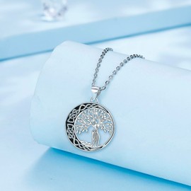 Arrebol Tree of Life Necklace Women's Sterling Silver 925 Necklace Pendant for Women Friends Jewellery Gift 45 cm + 5, Sterling Silver, Cubic Zirconia