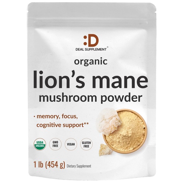 Organic Lions Mane Mushroom Powder Supplement, 1,500mg Per Serving, 1lb – Active Fruiting Body & Mycelium Extract – Natural Brain Nootropic & Immune System Booster – Non-GMO