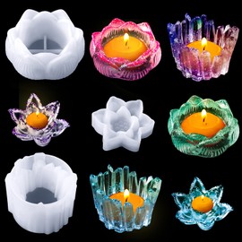 Patelai 3 Shape Resin Candle Holder Mold Flower Lotus Candlestick Epoxy Casting Silicone Molds for DIY Jewelry Box Trinket Container