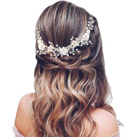 Bridal Flower Hair Accessories Wedding Hair Accessories Silver Pearl Bridal Hair Band for Women and Girls (Silver)