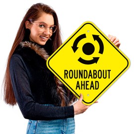 Sigo Signs Roundabout Ahead with Clockwise Direction Arrows Sign, 12x12 Inches, Rust Free .040 Aluminum, Fade Resistant, Made in USA