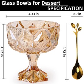 Yummy Sam Dessert Glass Bowls, 280ML Ice Cream Footed Dessert Cups, Glass Dessert Bowls for Trifle Parfait Sundae and Nuts Tasters Set of 2, With Spoon