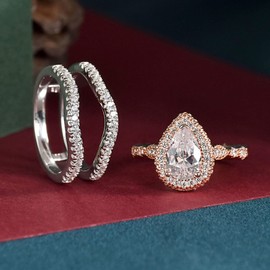 Newshe Wedding Bridal Band Ring Enhancer Engagement Ring Set for Women 925 Sterling Silver 3Ct Pear White Rose Gold 5A Cz Size 4-13 (A Rose gold-White, 7.5)