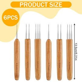 MIRKUZI Crochet Hooks 6 Pieces Braiding Needles, Bamboo Knitting Crochet Hooks, Bamboo and Stainless Steel Braids, Ideal for Braids, Braids, Wigs and More