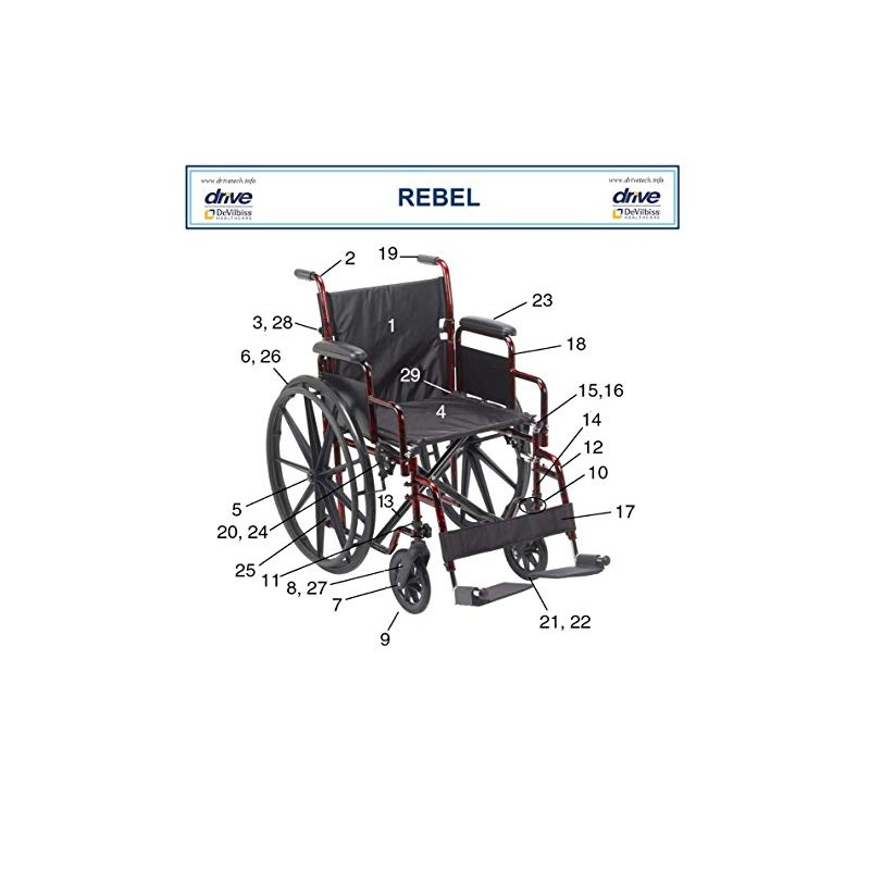 Drive Replacement Parts (Each Part Sold Seperately) Rebel Wheelchair RTLREB18-11.
