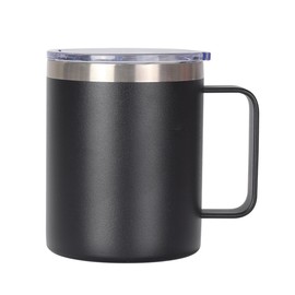 Gteller - Taza de café de 12 onzas con asa, doble pared aislada de acero inoxidable para mantener caliente y frío (negro)