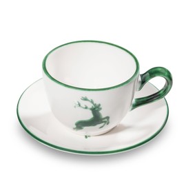GMUNDNER KERAMIK Green Deer Coffee Cup with Saucer Cup Handmade in Austria