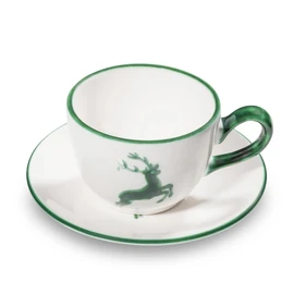 GMUNDNER KERAMIK Green Deer Coffee Cup with Saucer Cup Handmade in Austria
