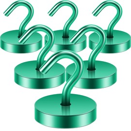 Neosmuk Magnetic Hooks, 120lb Extra Strong Magnet with Hook for Fridge,Heavy Duty Cruise Hook for Ceiling,Small Magnetic Holder for Van, Tool(Green, Pack of 6)