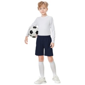 QBK - Pantalones cortos deportivos para niños y niñas, para deportes de baloncesto y fútbol, marino, 10 Años
