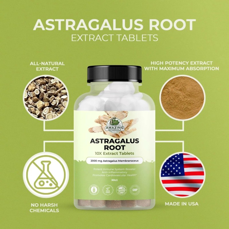 Amazing Botanicals Astragalus Extract Tablets 2000mg 10X 70% Polysaccharide