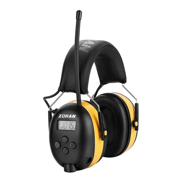 ZOHAN EM042 AM/FM Radio Headphone with Digital Display,Ear Protection Noise Reduction Safety Ear Muffs,Ultra Comfortable Hearing Protector for Lawn Mowing and Landscaping - Yellow