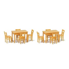 Preiser 17218 Table & Chairs 2 Tables & 8 Chairs (Natural Wood) HO Scale Scenery Set