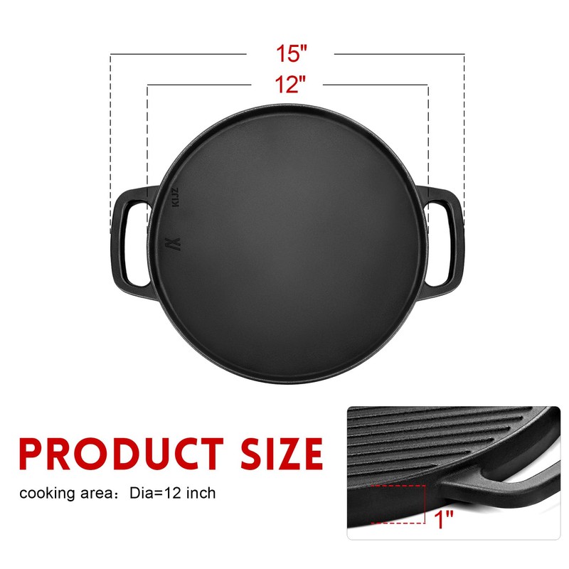 GGC Cast Iron Reversible Griddle, 12 inch Griddle Pan for