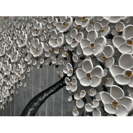 zoinart 3D Modern Oil Painting on Canvas Hand Painted Abstract Flower Paintings Gold Floral Artwork Texture Vertical Canvas Wall Art Contemporary Art