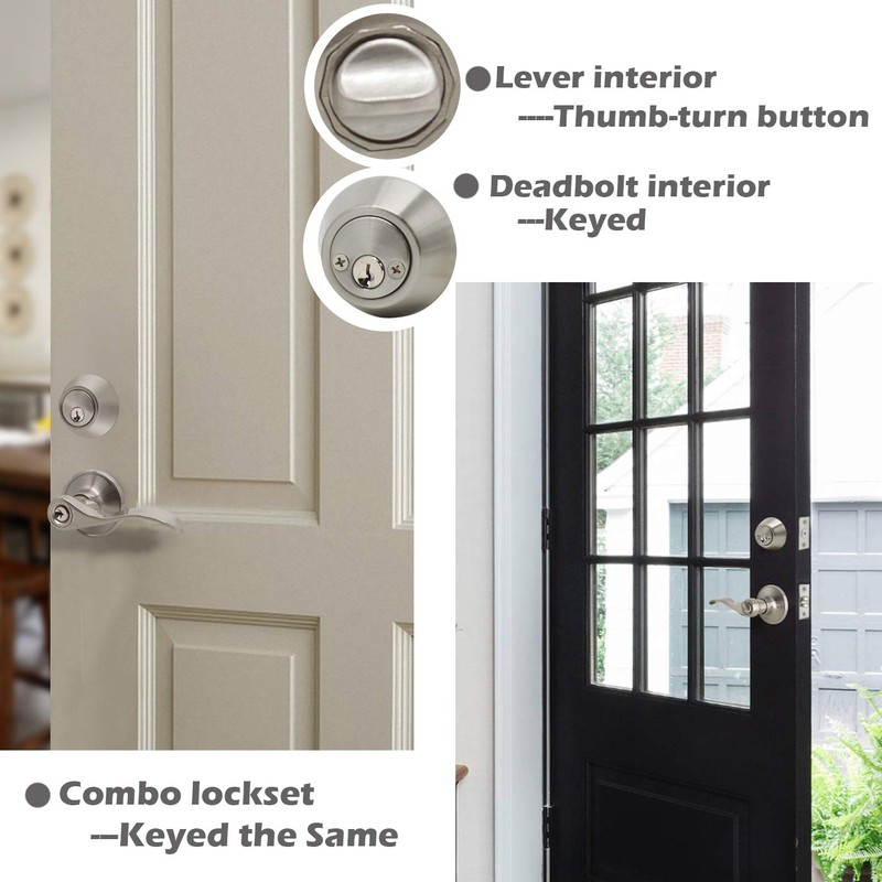 Satin Nickel Keyed-Alike Door Levers and Double Cylinder Deadbolts Combination