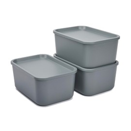 Iris Ohyama, Set of 3 Plastic Storage Boxes with Lids Stackable for Kitchen, Bathroom, Bedroom, Dressing Room, Office, Solid and Durable Organisation, SNL-S