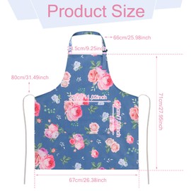 Livdouyu Pack of 2 Cooking Aprons, Women's Floral Aprons, Blooming Aprons with Large Pockets, Waterproof, Adjustable Cooking Aprons for Barbecue, Kitchen, Garden and Salon