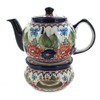 Blue Rose Polish Pottery Floral Butterfly Teapot with Warmer