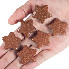 Nupuyai 5pcs Gold Sand Stone Carved Crystal Star Statue Pocket Worry Stone Set, Energy Healing Stone Figurine for Home Office Decor