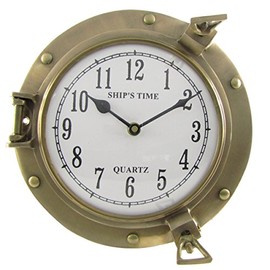 Nagina International Nautical Porthole Clock Solid Antique Brass Ships 9 Inch Maritime Clocks