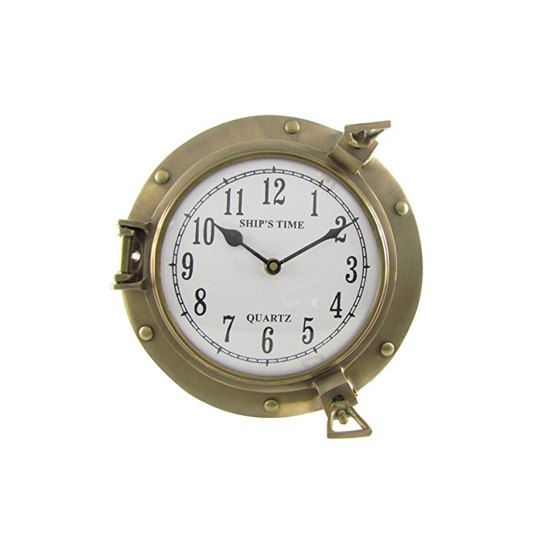 Nagina International Nautical Porthole Clock Solid Antique Brass Ships 9