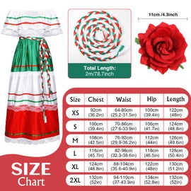 Riyiper Traditional Mexican Dress for Women Fiesta Senorita Costume Spanish Dress with Flower Hair Clip Headband(Large)