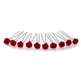 10 x Roses on Hair Pins for Deep Hair Sections - Bridal Hair Jewellery | S-T - Bordeaux Red