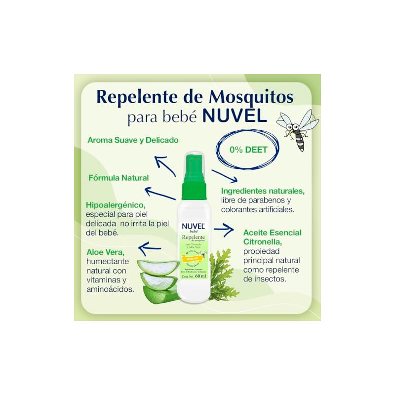 Repelente de Mosquitos Nuvel para Bebé 60 ml | Suave,