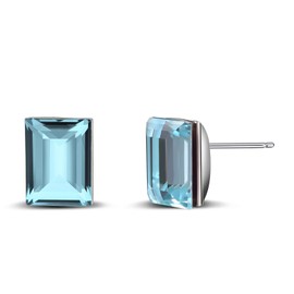 Rectangle Aquamarine Earrings Blue Crystal Sterling Silver Stud Earrings Sparkly Gemstone Earrings Dainty Fashion Jewelry for Women