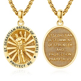 DRINSPER Saint Sebastian Medal Necklace for Mem Women 925 Sterling Silver Protect This Athlete Pendant 18k Gold Plated Patron St Sebastian Confirmation Gifts Religious Protection Amulet Jewelry