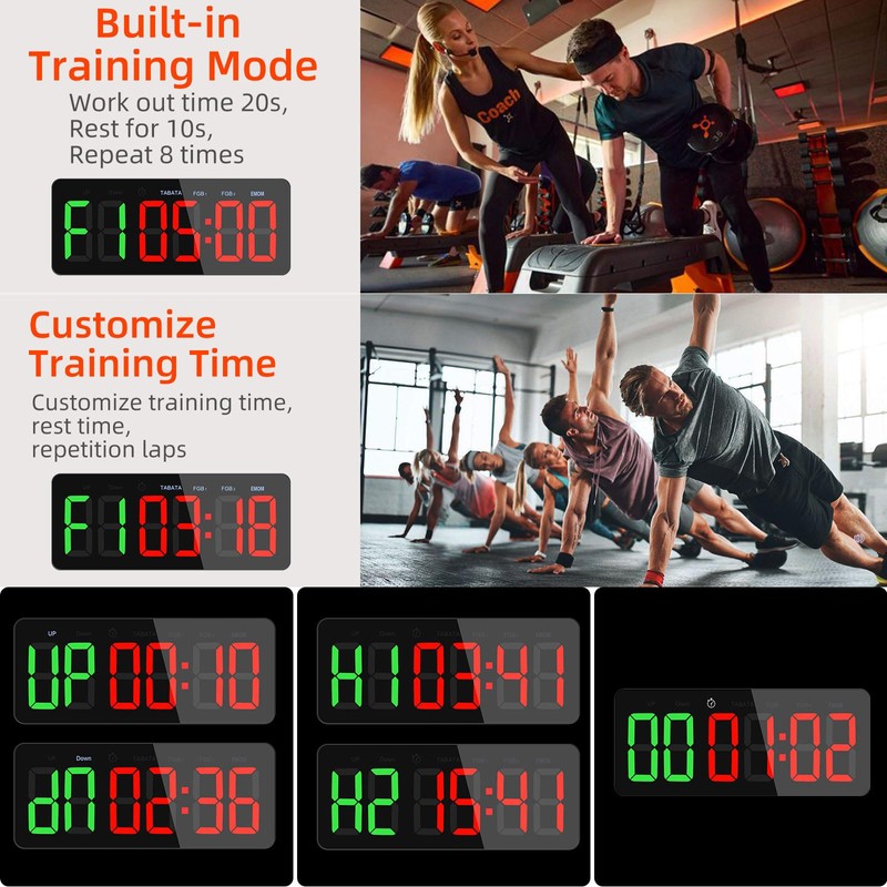 PELLOR Gym Timer Clock, Interval Timer with Function Mode Display,