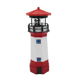 NINEFOX Solar Lighthouse Outdoor Solar Rotating LED Lighthouse Light Waterproof Lighthouse Statue Decorative LED Rotating Lamp for Garden Landscape Outside Yard(Red)