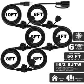 K KASONIC - Outdoor Extension Cord 50 FT, Evenly Spaced 6 Outlets Plugs, 16/3 SJTW Weatherproof Multiple Outlets Wire for Landscaping Light, Holiday Decoration and Christmas, ETL Listed, Black
