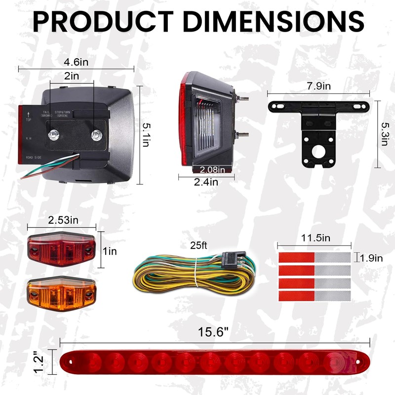 Aila Complete LED Trailer Light Kit, Submersible IP68 LED Stop