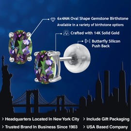 Gem Stone King 14K Gold Gemstone Birthstone Oval Stud Earrings | Oval 6X4MM | Gold Earrings For Women Men | Fine Jewelry Gifts for Her Mom Women Wife