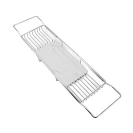 Qinlorgo Bathtub Tray Modern Stainless Steel Marble Multifunctional Expandable Bathtub Shelf for Women Birthday (Silver White)