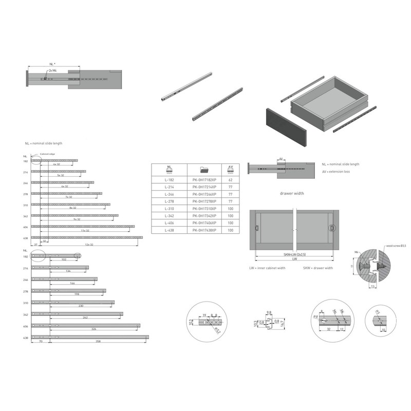 Mprofi MT® 2 pieces (1 pair) drawer runners, drawer runners,