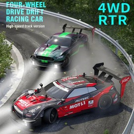 Dodoore RC Drift Car, 1:14 Remote Control Car, 4WD 40KM/H High Speed RC Racing Car, 2.4GHz Electric Sport Car with LED Lights, 2 Batteries, Drifting Tires and Racing Tires for Kids Adults (Green)