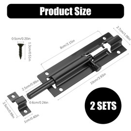2 Set Door Lock Bolts Shed Door Tower Bolt Heavy Duty Black Door Bolt Latch Slide Barrel Door Bolt Security Lock Latch, gate lock, for Internal Doors, Sheds, Bathrooms, and Toilets - with Screws, 5 In
